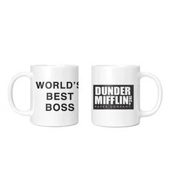 Engraçado copos de café de cerâmica Dunder Mifflin The Office, Melhor chefe do mundo, chá, leite, cacau canecas, presentes de aniversário originais, 350ml, novo, 1pc