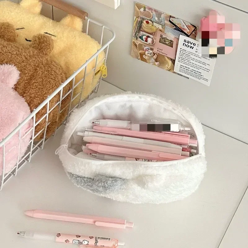 Winter Plush Pencil Case Fashion Kawaii Cartoon Animal Pencil Bag High Capacity Stationery Storage Bag Cute Scrapbook Organizer