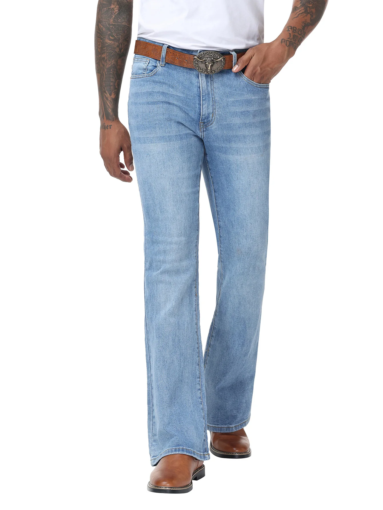 Pantalones Vaqueros Vintage para Hombre, Estilo Bell Bottom, Retro Años 70, Ligeramente Elásticos, Ideales para Fiestas Disco, Corte Acampanado
