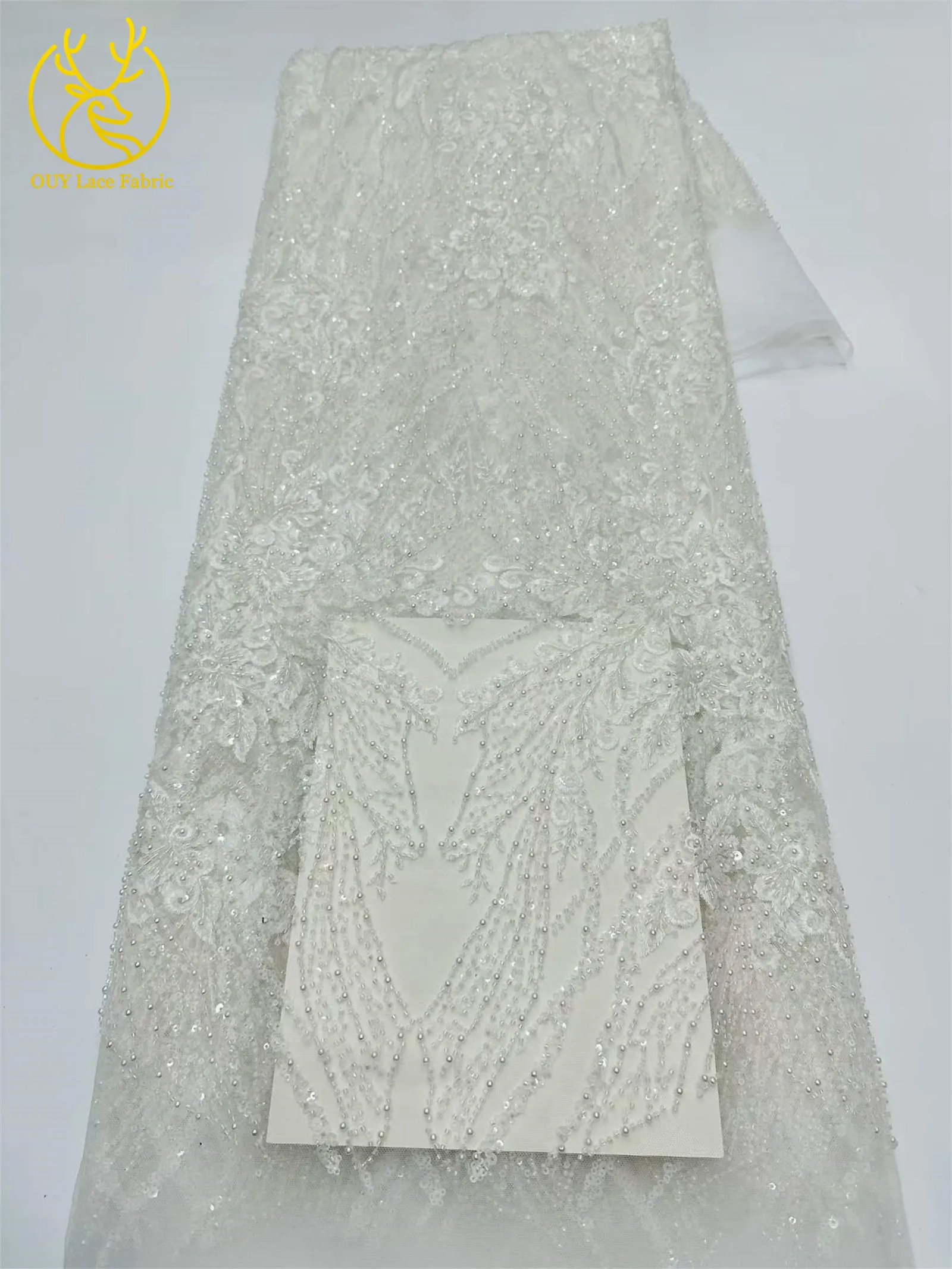 Hochwertiger roter afrikanischer handgefertigter bestickter Perlen-Spitzenstoff 2026 Nigerianische Pailletten-Spitze für Damen Hochzeit Nähen 5 Yards – Detail 11