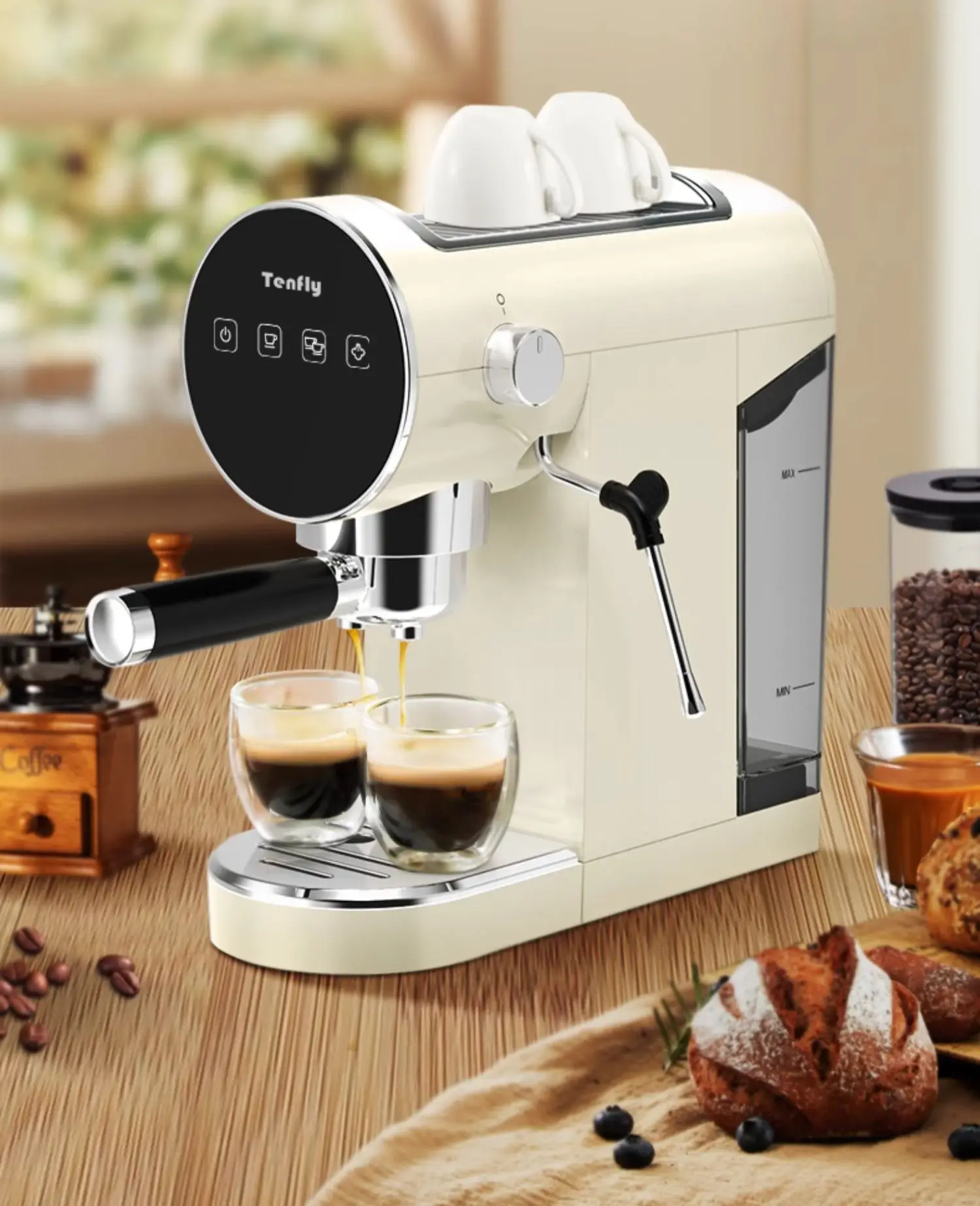 ماكينة إسبريسو شبه أوتوماتيكية من Tenfly بقوة 220 فولت، ماكينة صنع القهوة المنزلية المدمجة مع رغوة الحليب بالبخار CQ