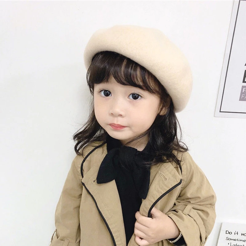 Autumn And Winter Children\'s French Beret Kids Girls All-match Solid Color Painter Hat Infant Bbay Fashion Caps Accessories