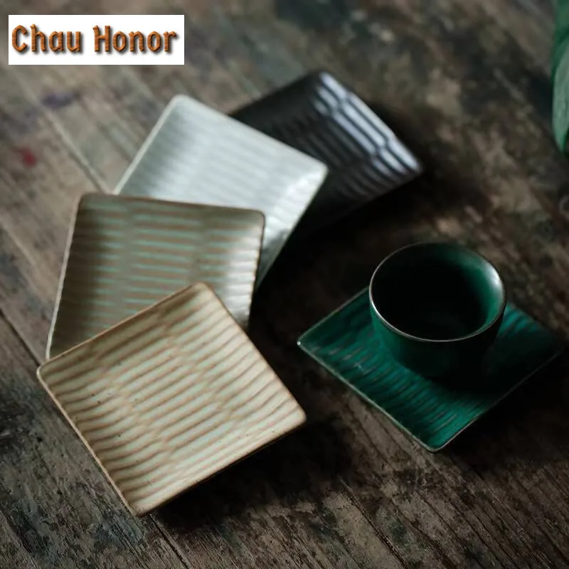 2pcs /Set Japanese Style Turquoise Coarse Ceramic Coaster Household Anti Scalding Tea Holder Thermal Insulation Pad Accessories