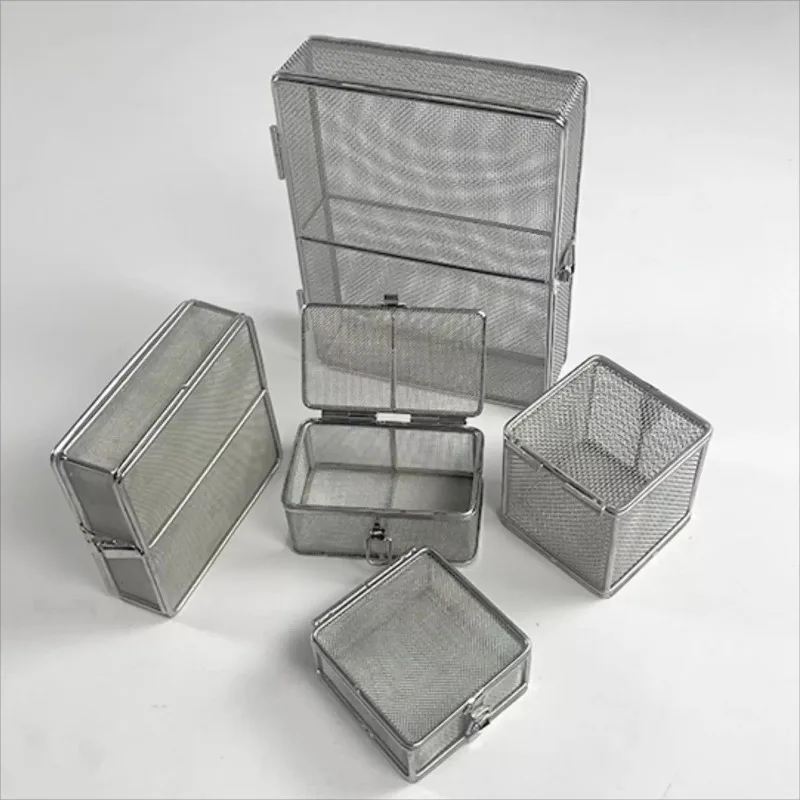Panier en maille d'acier inoxydable avec serrure et couvercle, panier de rangement, boîte de nettoyage à ultrasons, panier de stérilisation pour instruments médicaux