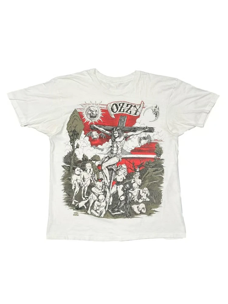 Camiseta de Manga Corta de Algodón Puro con Estampado Retro de la Banda de Rock Heavy Metal Ozzy Osbourne, Unisex, Transpirable y Absorbente de Sudor para Verano