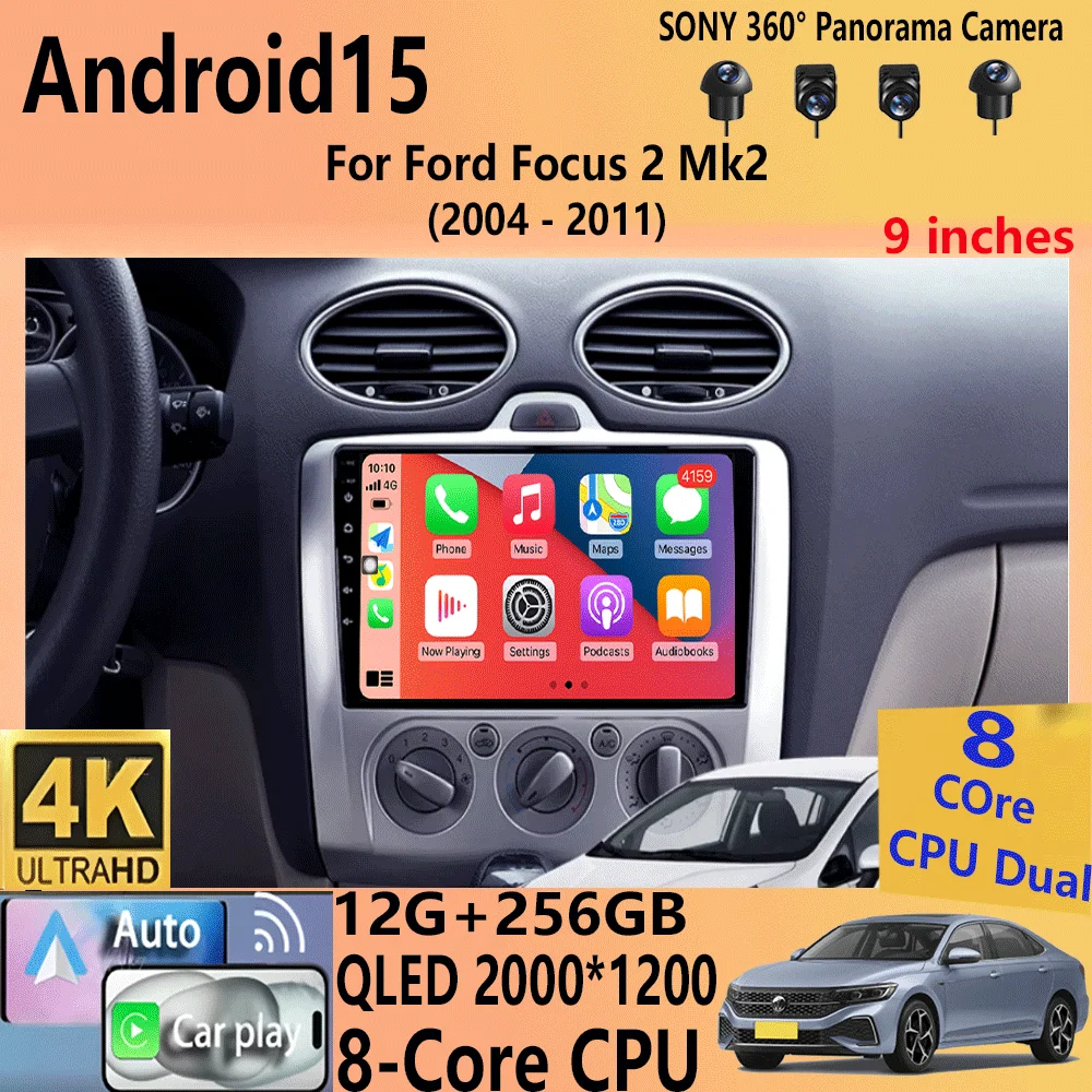 

Android 15 Car Radio Autoradio For Ford Focus 2 Mk2 2004 - 2011 GPS Navigation Multimedia Player Carplay Stereo WIFI 360 Camera