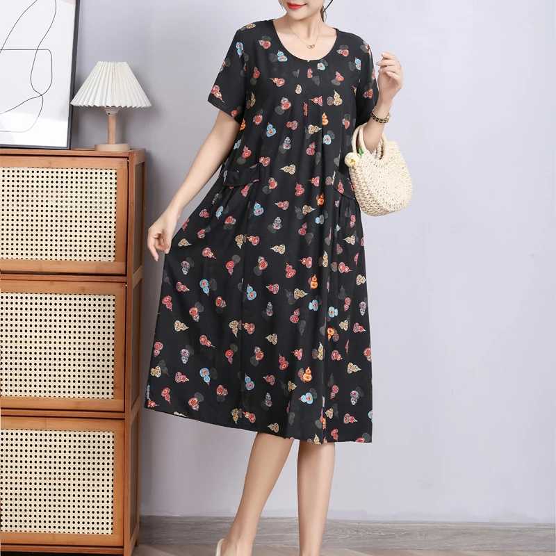 

Женское свободное платье с цветочным принтом, повседневное элегантное формальное платье с круглым вырезом, лето 2023