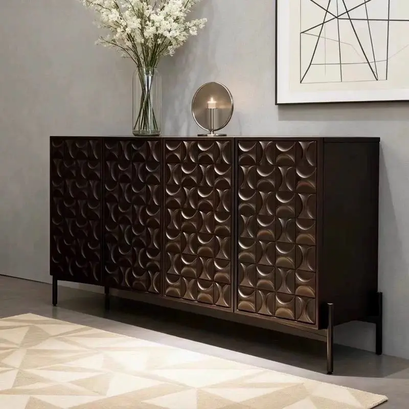 خزانة جانبية من الخشب الصلب الإيطالي البسيط، غرفة معيشة، مدخل منزلي منحوت عالي الجودة، خزانة تخزين فاخرة خفيفة، أسود #3