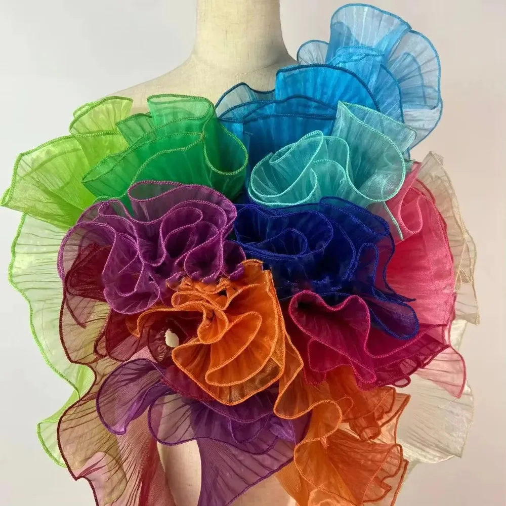 Glossy Organza Lace Trim Fabric 13cm Wide 3D Pleated Ruffles Material Designer Fabric Material Party Decoration