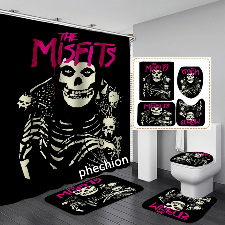 phechion The Misfits 3D Print Waterproof Bathroom Shower Curtain Toilet Cover Mat Non-Slip Floor Mat (1/3/4Pcs) W78