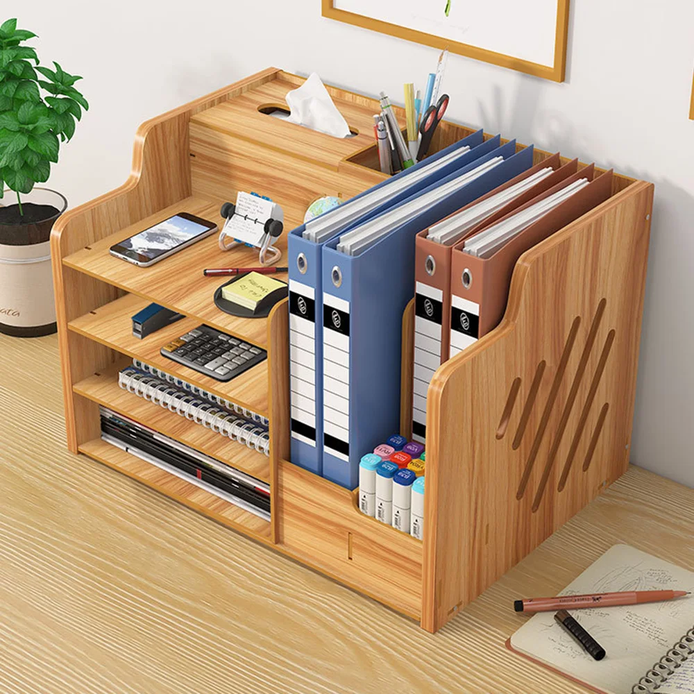 Lychee Life Multi-Layer Desktop Storage Box Pen Holder Storage Box File Shelf Creative Bookshelf File Shelf Desk Organizer