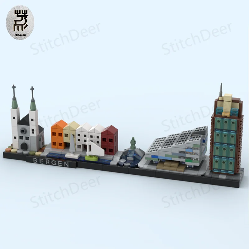 527PCS MOC West Coast City Bergen Skyline Street View Building Blocks Edifice DIY Assemble Model Toy Brick New Year Holiday Gift