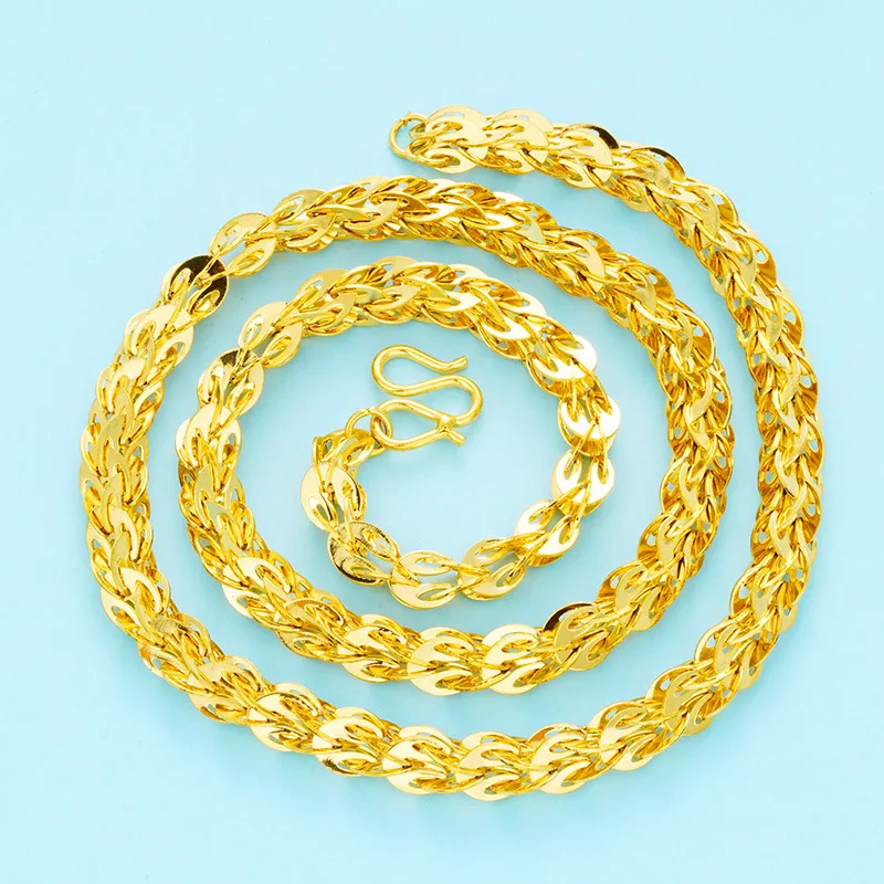 

Luxury 24K 9999 Pure Gold real gold smooth phoenix tail necklace for men and women