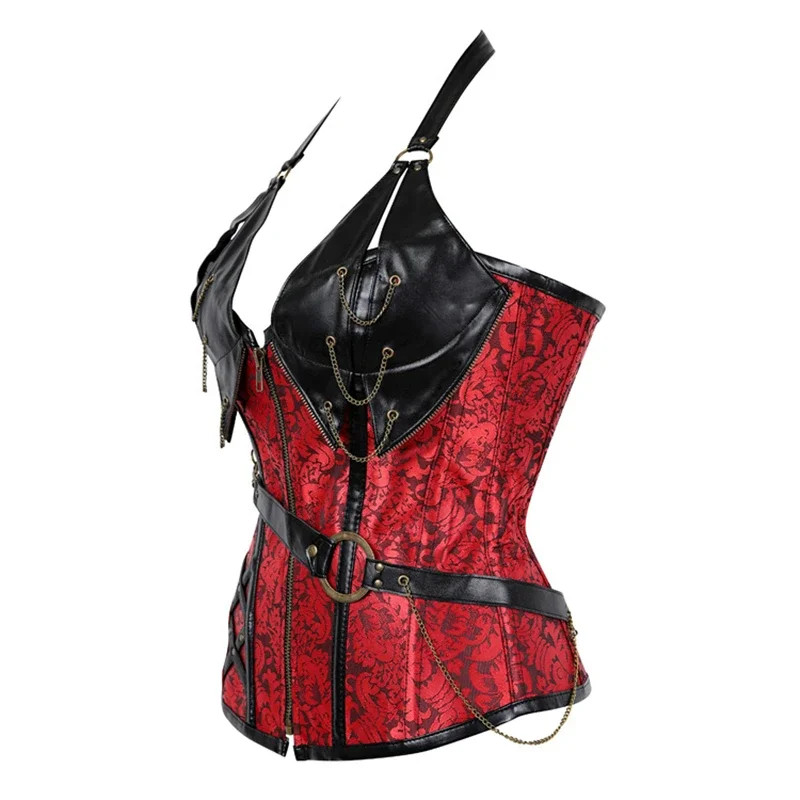 Women Medieval Viking Pirate Costume Gothic Leather Overbust Corselet Steampunk Corset Vest Knight Halloween Cosplay Plus Size