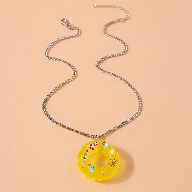 Modische Bunte Harz-Schwimmring-Halskette für Frauen und Mädchen Sommer Strand Urlaub Schmuck Geschenke – Detail 14