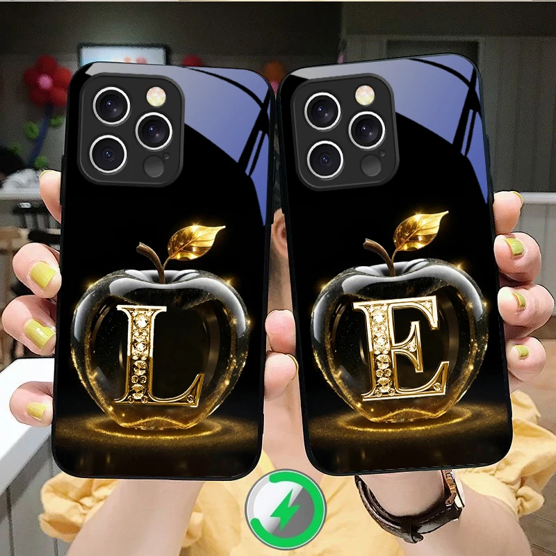 For Apple Lucky Letter For iPhone 16 15 P ro 14 13 Plus 12 mini 11 Pro Max XR Xs X 7 8 22 16E For  Magsafe Glass Phone Case