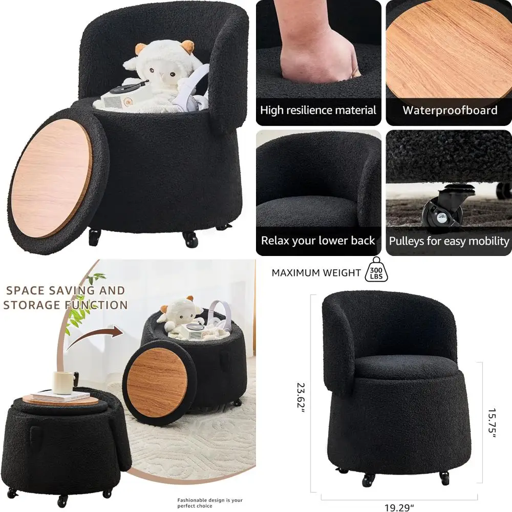 

Современный бархатный пуфик для хранения вещей со спинкой и 5-колесным механизмом для небольших сидений