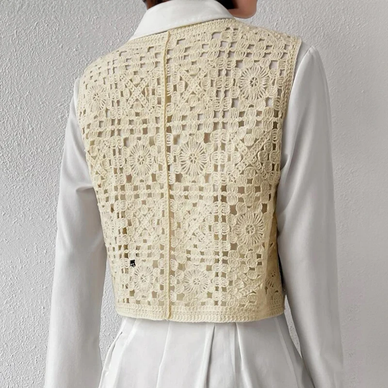 Granny Square Crochet Vest Top Sheer Open Knit Sleeveless Button-up Blouse Cardigan Women Summer Fairycore Cottagecore Outfit