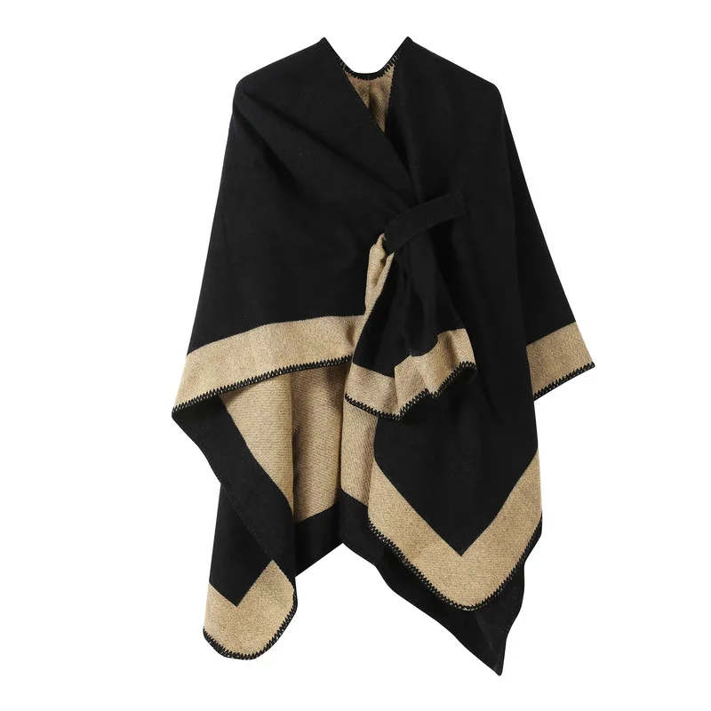 Autumn and winter double-sided color-blocked shawl-style outerwear for men