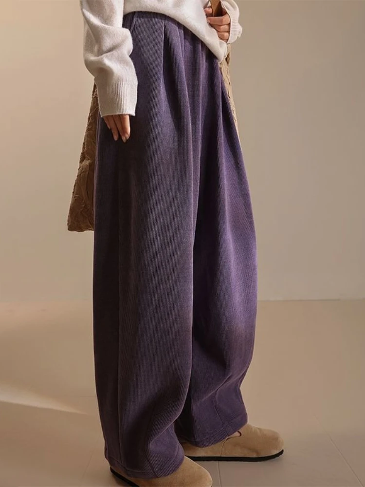Herbst und Winter Cord Hosen Samt Verdickte Gerade Breite Bein Hosen Frauen Casual Elastizität Hohe Taille Neun Viertel Hosen