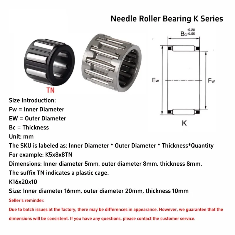 2/5 PCS K Series Needle Roller Bearings Inner 16/17/18/19/20/21mm Radial Needle Roller and Cage Assemblies