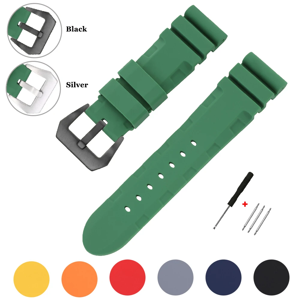 

22/24mm/26mm Wristband Suitable for Panerai Men's Silicone Strap for Parnis Soft Rubber Replacement Watchband Watch Accessories