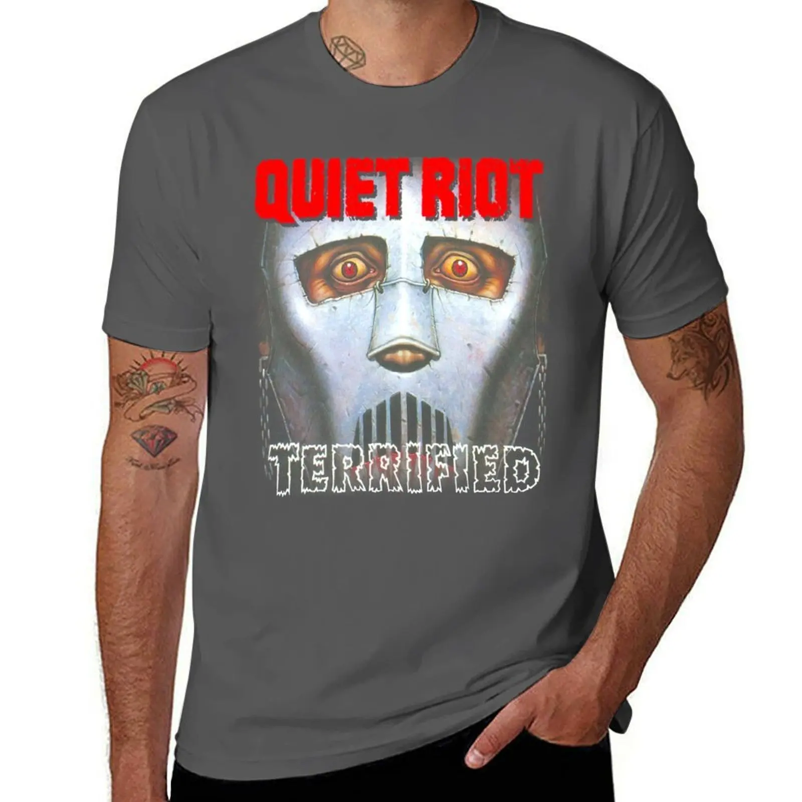 

Hard Rock Legends! Quiet Riot design for black backgrounds T-Shirt Large Size Casual Tee Shirt