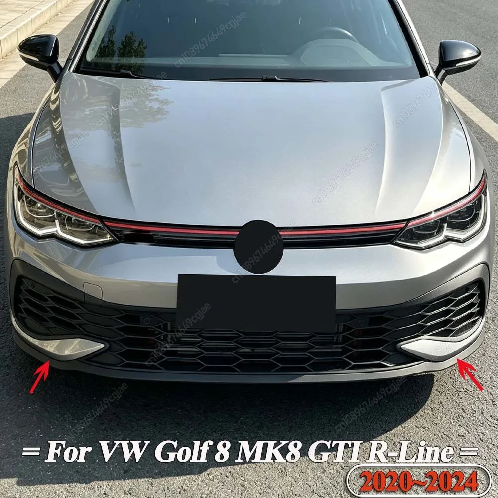 Car Front Bumper CS Fangs Style Spoiler Knife Fog Lamp Side Splitter ABS Bodykit For VW Golf 8 MK8 GTI / R-Line 2020-2024 Tuning