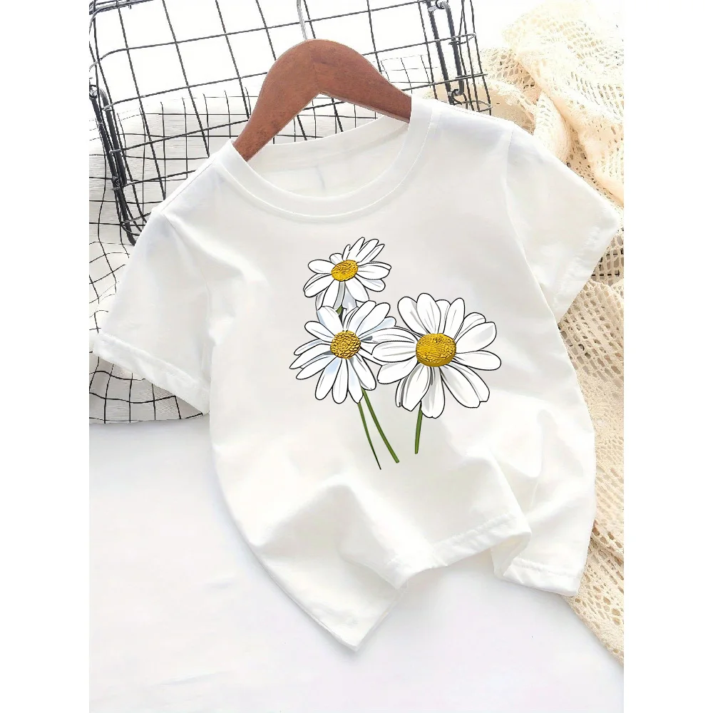Children's T-shirt Loose Comfortable Soft Skin Friendly Fashionable Simple Versatile Chrysanthemum Print Short Sleeved Top