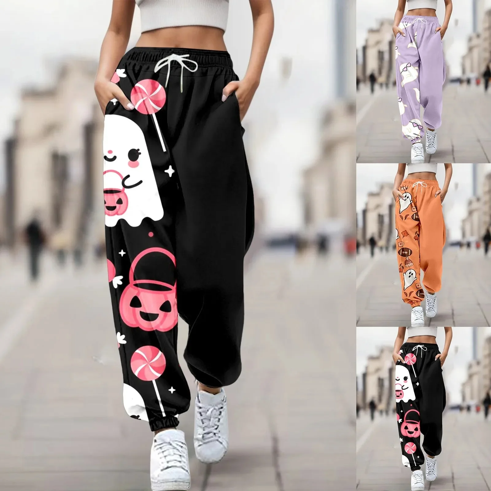 Halloween print, casual fashion trend, 3D printed loose waistband, sports and fitness pants, holiday gifts for men and women