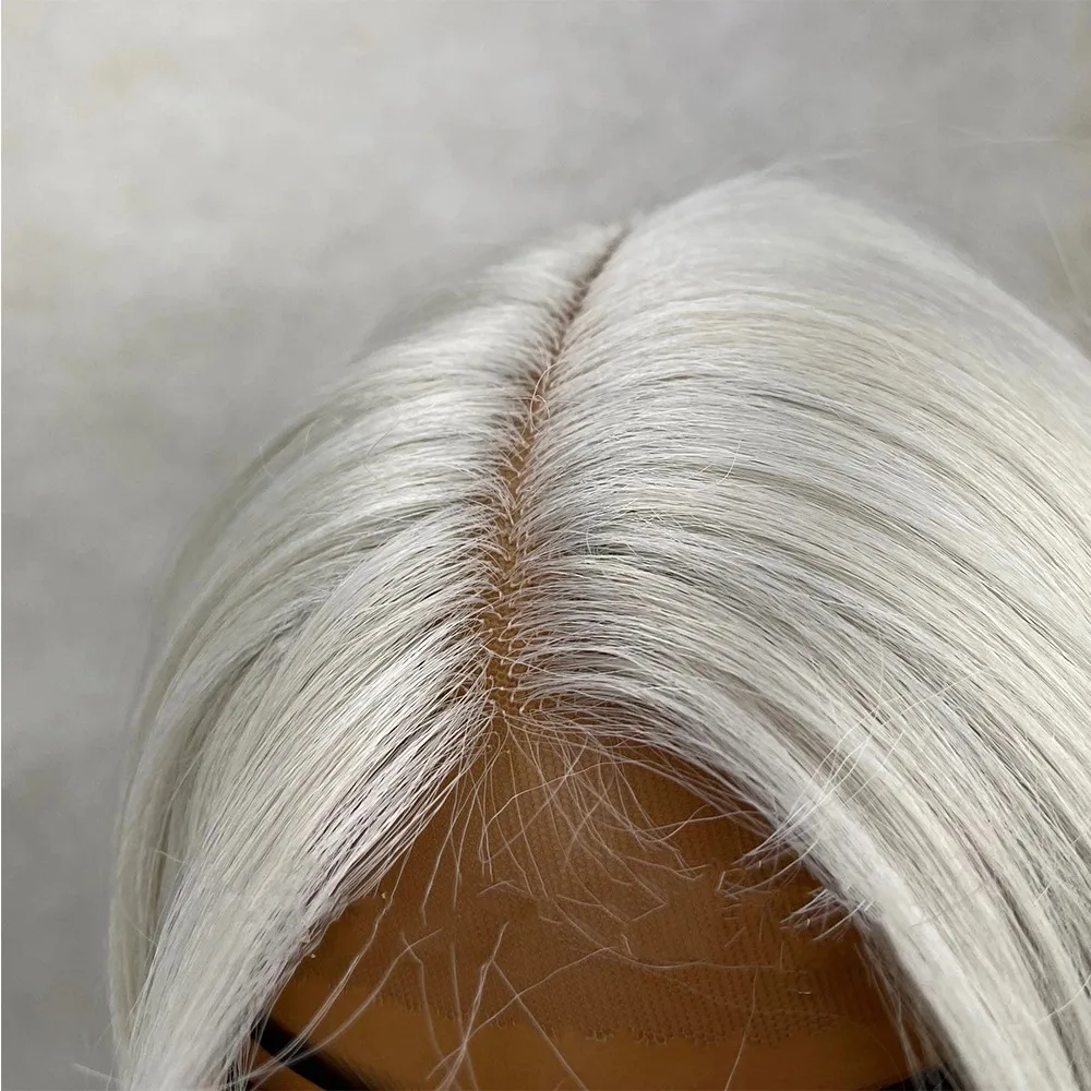 # 60 Platinum Blonde 13x4 Lace Frontal Bob Peruki dla Kobiet Proste Krótkie Peruki Syntetyczne z Koronką z Przodu Wstępnie Wyskubane Cosplay Codzienne Noszenie