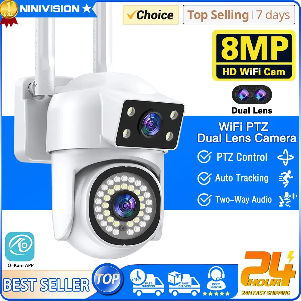 

4K 8MP Dual Lens PTZ WIFI Camera Full HD Dual Screen Ai Human Auto Tracking Outdoor 4MP Security Video Surveillance Camera O-KAM