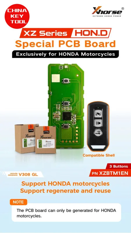 1 قطعة XHORSE XZBTM1EN لوحة دارات مطبوعة خاصة 3 أزرار حصريًا للدراجات النارية هوندا مع مفتاح قذيفة مع شعار الإصدار العالمي