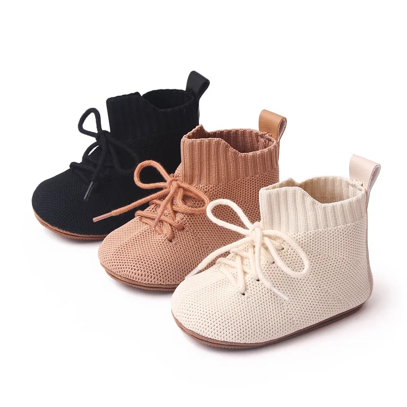 

Spring Baby Flying Woven Shoes Breathable High Top 0-12 Month Old Baby Shoes Soft Soled Shoes Anti Slip Baby Walking Shoes