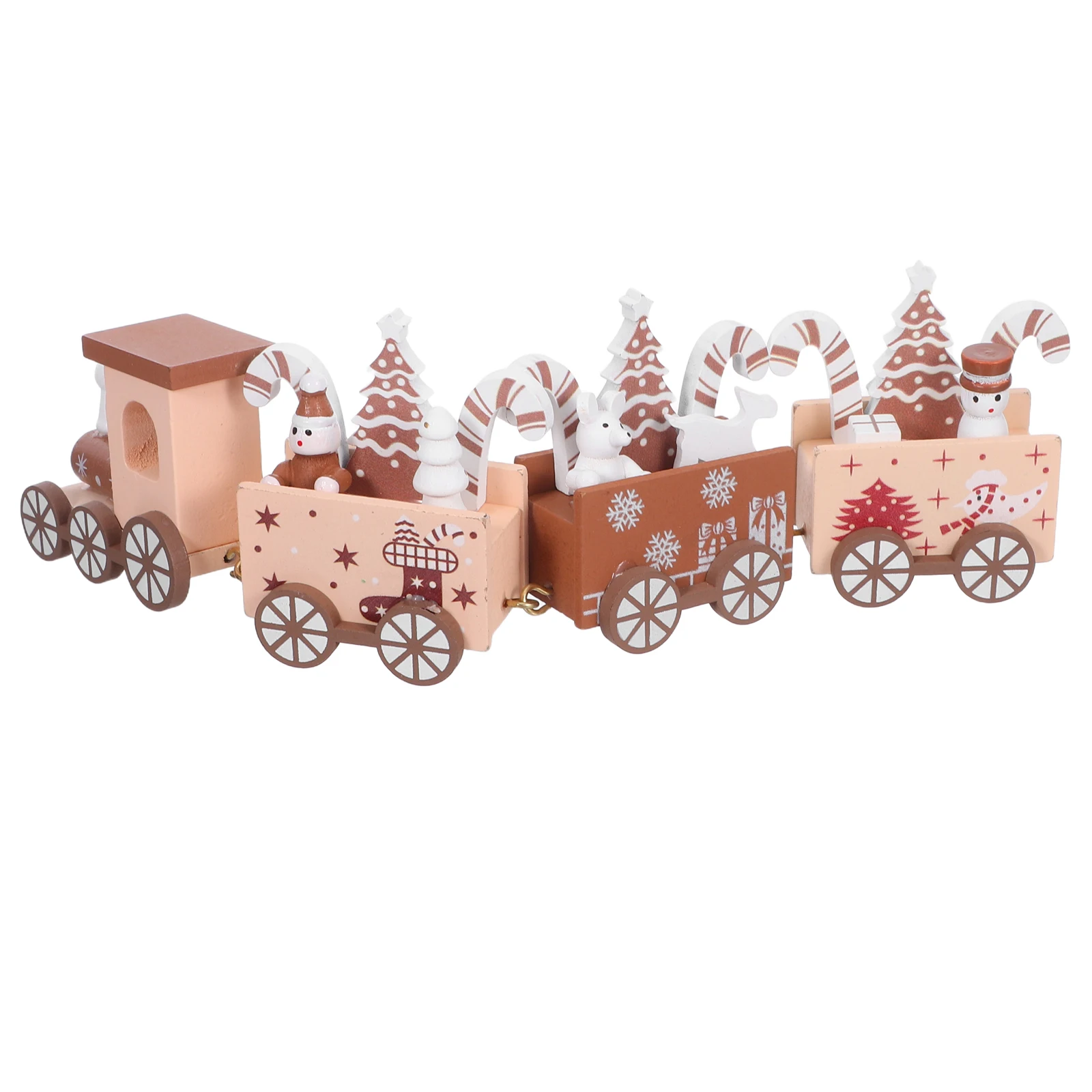 

1 Set Xmas Train Painted Wooden Mini Tree Train Holiday Snowman Decorations Wood Decor For Xmas Table Top Ornament Miniature