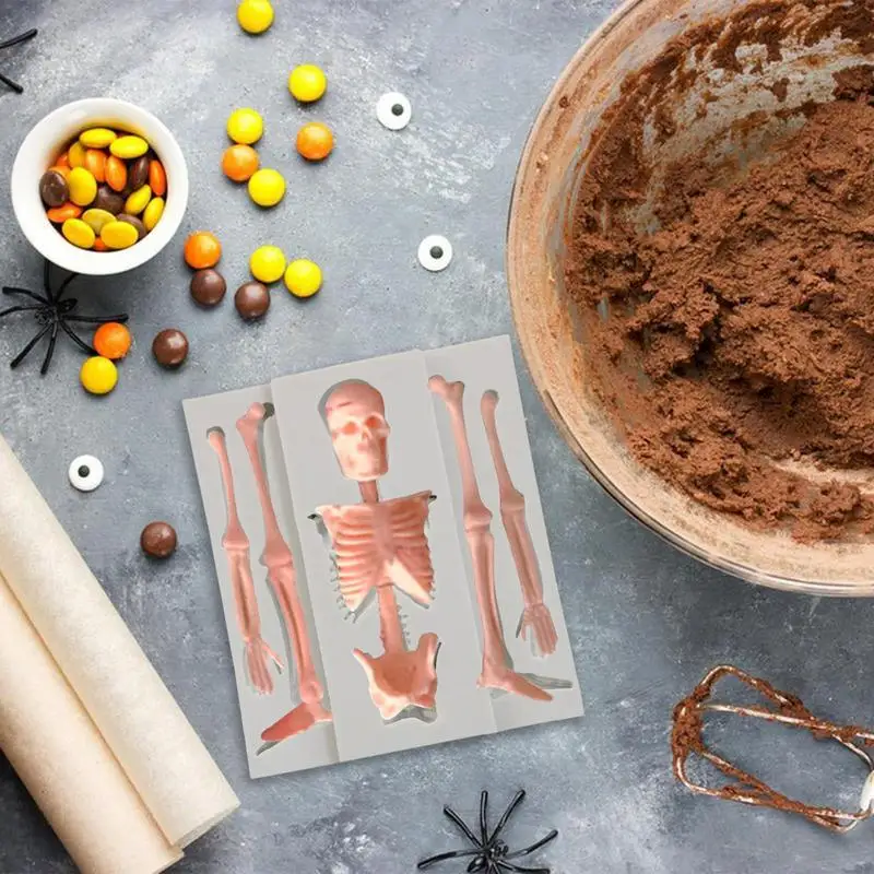 Skeleton Silicone Mold Food Grade Silicone Chocolate Molds Skeleton Candle Maker Cake Decorating Moulds Flexible Spooky Epoxy