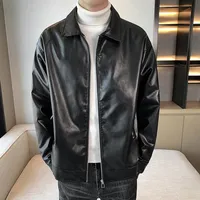 2024 Spring Autumn Men's Casual Trendy Lapel Leather Jacket American Style Motorcycle Versatile Teenage Vintage PU Leather Coat