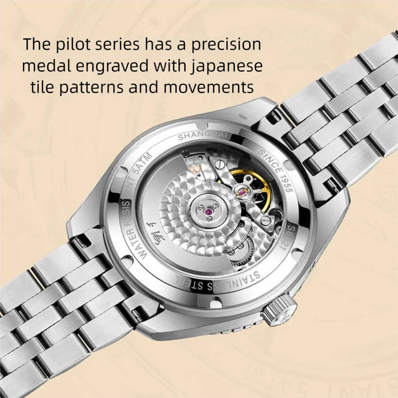 Shanghai Men's Watch Automatic Mechanical Watch Military Pilot's Watch Stainless Steel Sapphire Luminous Business Watch SH6021