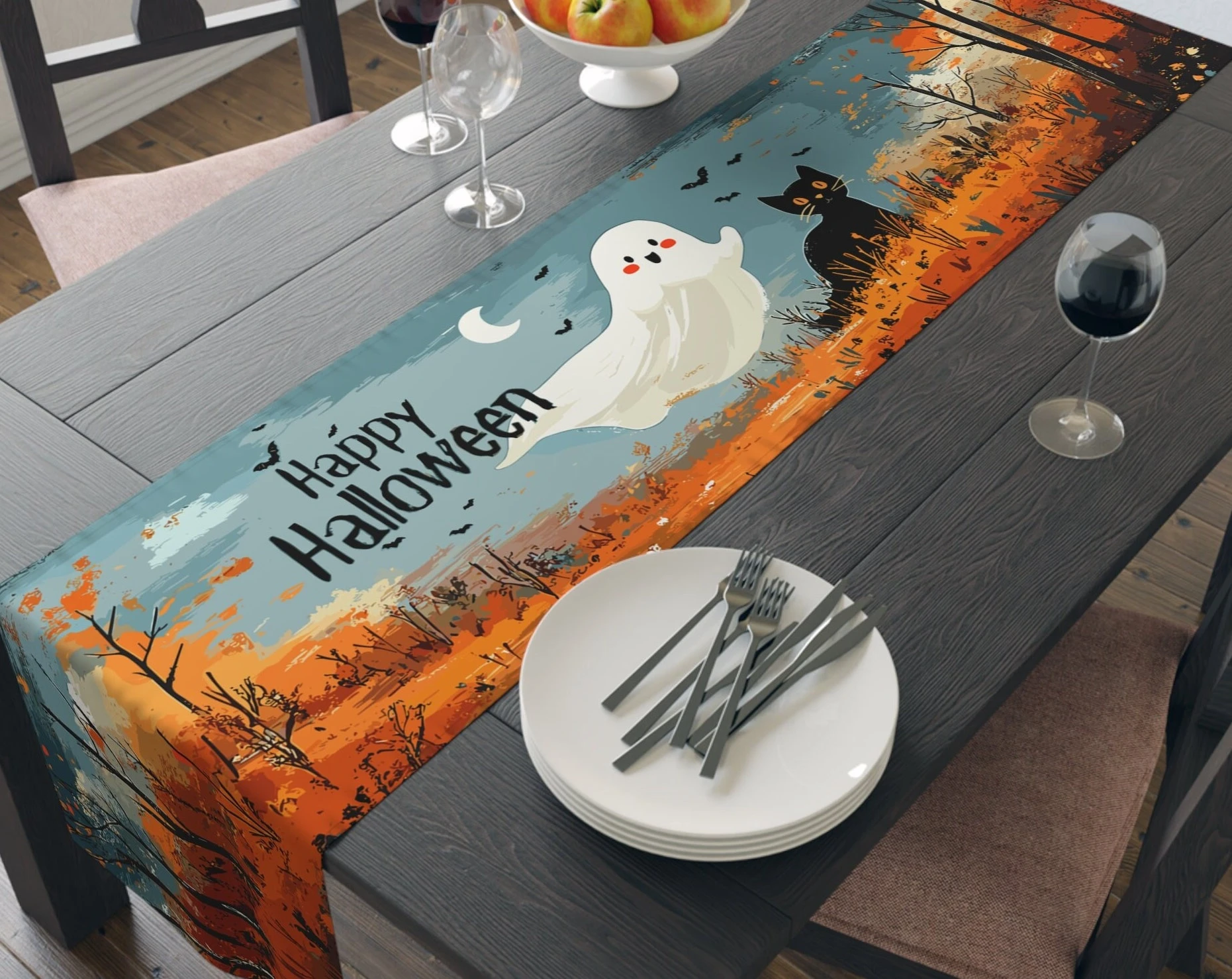 Halloween Long Table Runner Bohemian style Placemats Table Runner Fall Table Mat for Party Kitchen Dining Table Kitchen Island