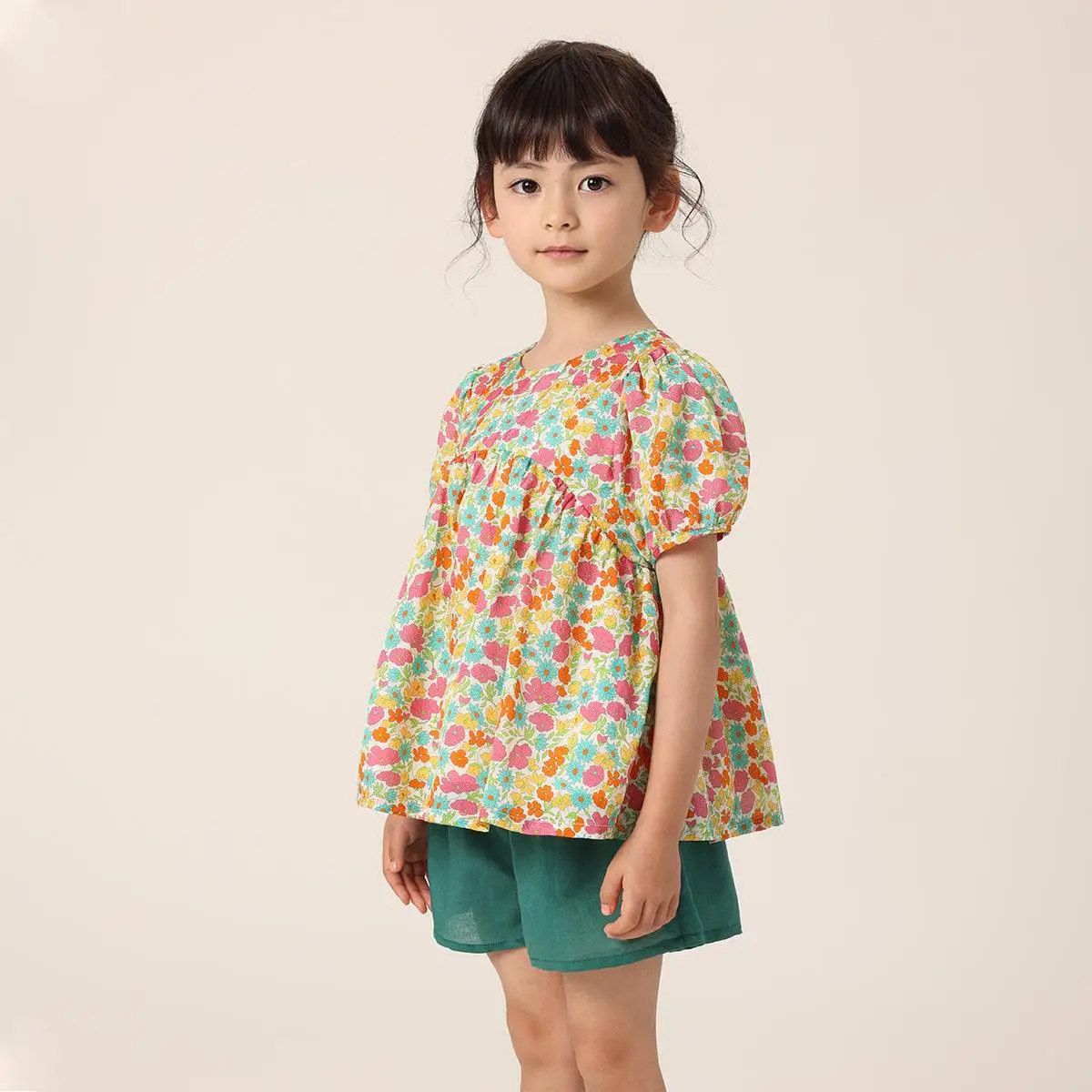 

MARC&JANIE Girls Summer Puff Sleeve Comfortable Cotton Silk Short Sleeve Short Sets 230989 French Series