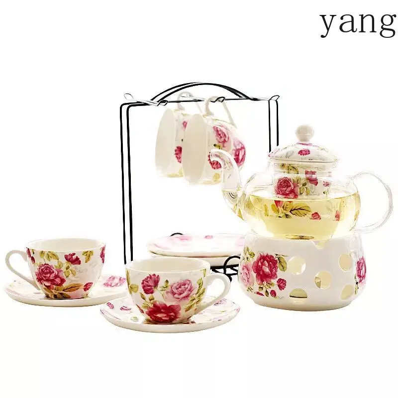 CX European style 1 pot 2 cups saucer set afternoon tea heat-resistant candle heating