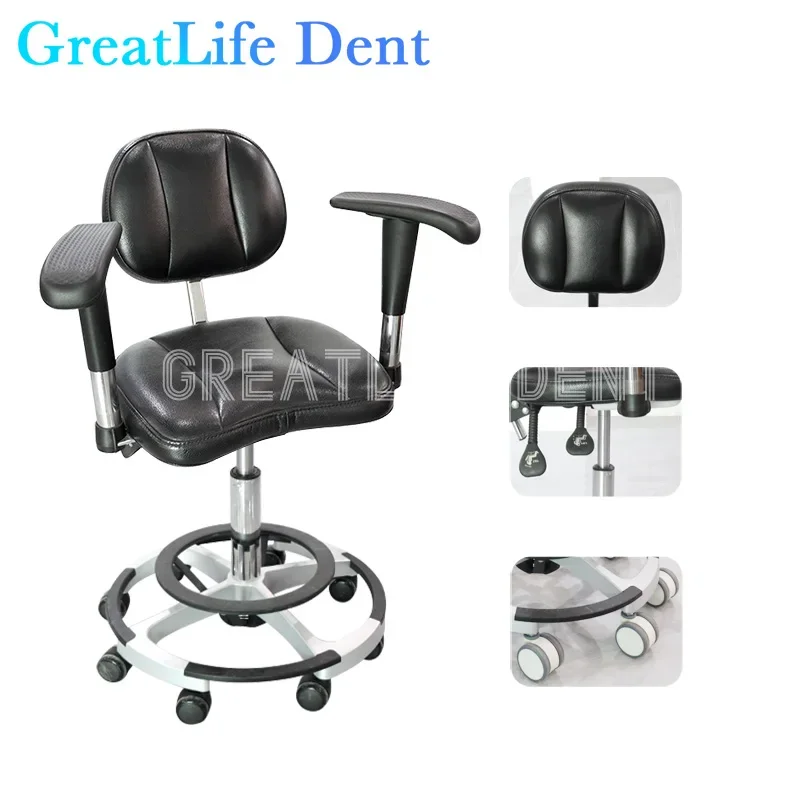 GreatLife Dental Ergonomic Luxury Beauty Barber Tattoo PU Saddle Foot Pedal lifting Swivel Adjustable Mute Wheel Doctor Chair