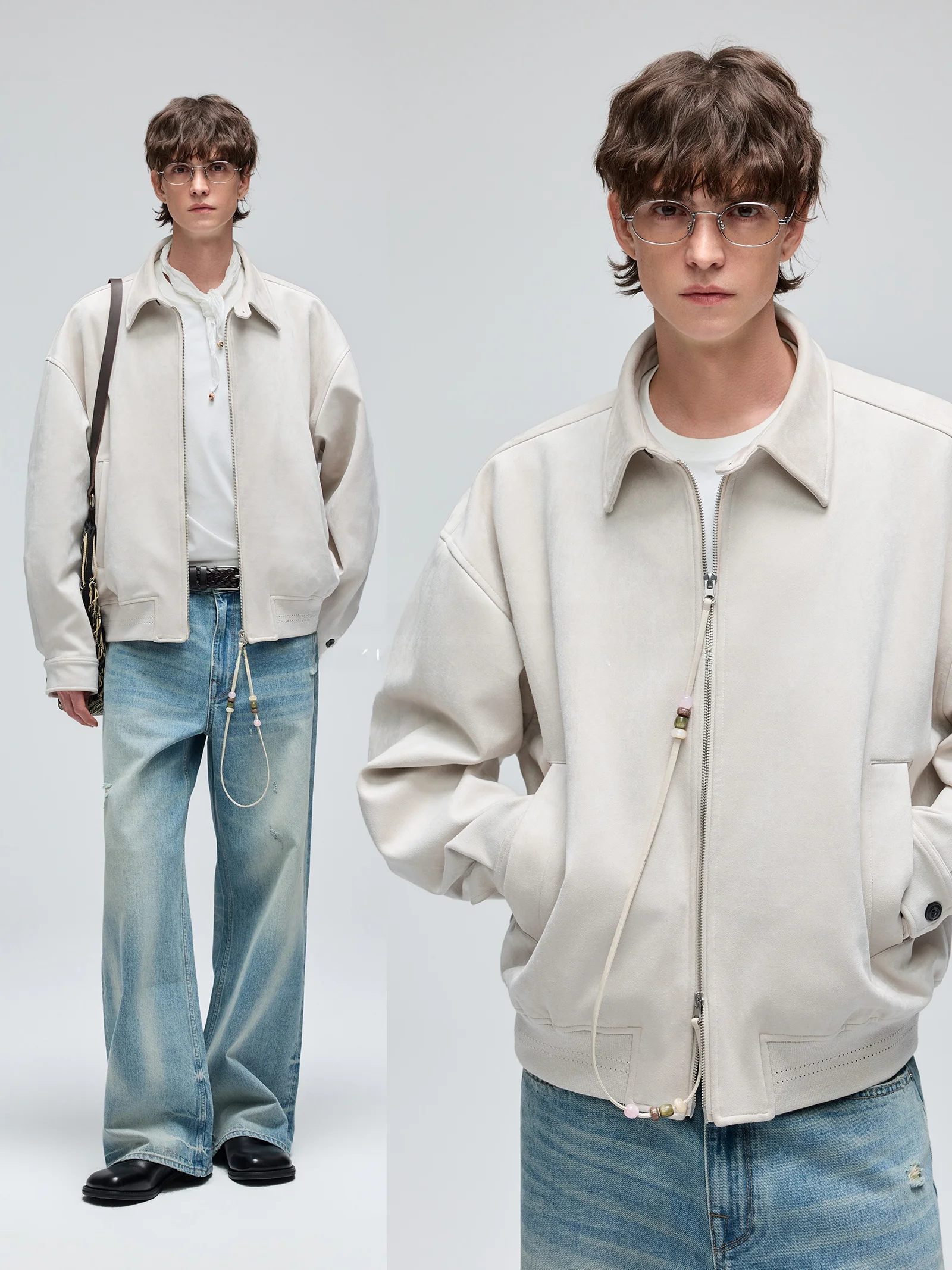 

Мужская куртка Lilbetter из искусственной кожи с бисерной отделкой, свободного кроя, с отложным воротником, для работы и повседневной носки, весенняя коллекция