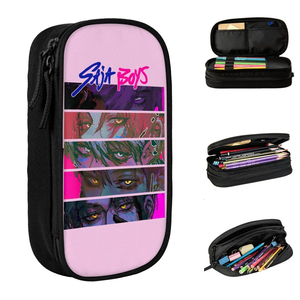 

Забавный Saja Boys Meme Kpop Demon Hunters пенал большая коробка для ручек детский холст модные школьные пеналы графические принадлежности