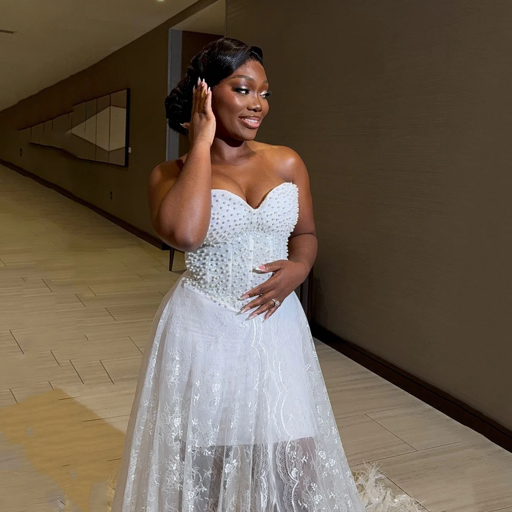 

Lace Straight Wedding Robes for Bride Africa Bridal Dresses Straight Sweetheart Tulle Beaded Luxury vestidos de novia 2025