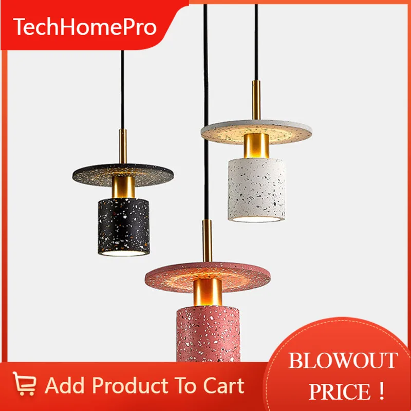 TechHPNordic Style Restaurant Bar Terrazzo Brass Small Chandelier Simple Modern Coffee Shop Bedroom Bedside Hanging Lamp