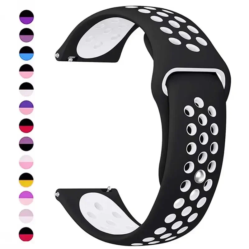 20mm/22mm Two-tone Silicone Perforated Strap for Amazfit GTS 4/GTR 4/3/2 Breathable Reverse Buckle Sports Rainbow Strap