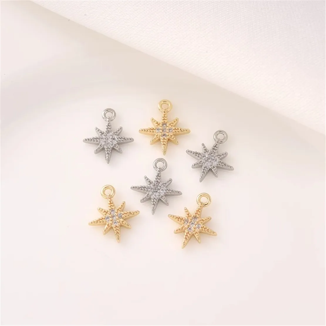 

1pcs 14K Gold Microinset Zircon Octet Star Pendant Handmade Diy Bracelet White Gold Pendant Necklace