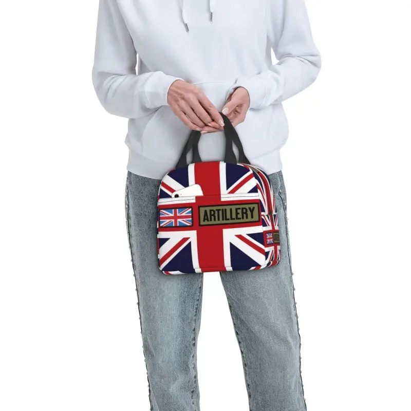 Union Jack British Flag Artillery Portable Lunch Box for Waterproof Thermal Cooler Food Insulated Lunch Bag Kids School Children