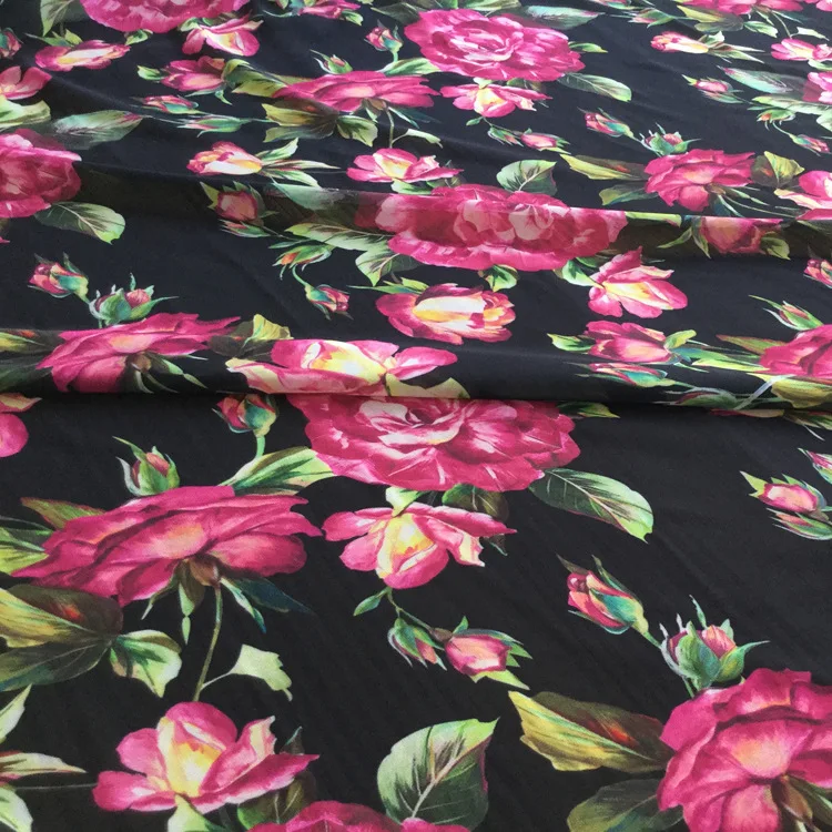 Summer Chiffon Purple Pink Rose Pattern Digital Printed Dress Fabric Polyester High Quality Imitation Silk Clothing Fabrics